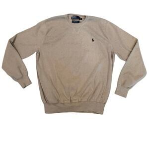 Mens Polo Ralph Lauren Tan Wheat Crewneck Cotton Sweater/Burgundy Pony Size XL